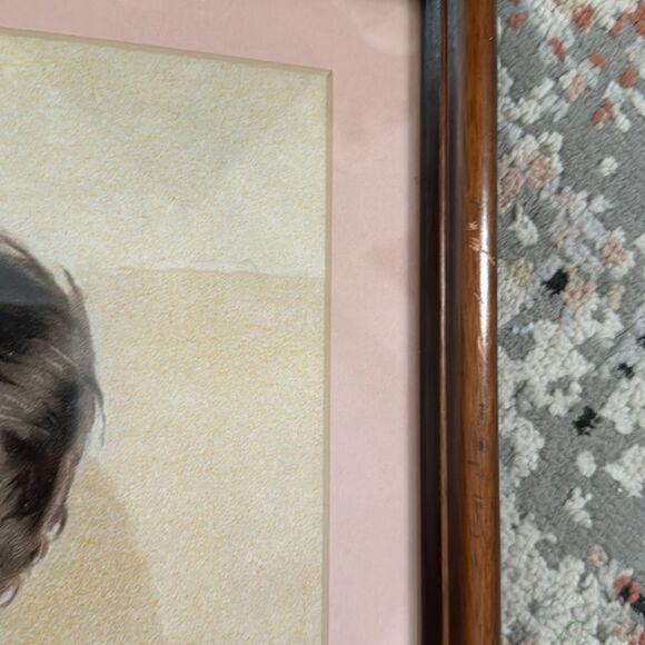 Victorian Lithograph Print Picture frame"Faithful Friend" Girl And Puppy Dog - Picture 8 of 8